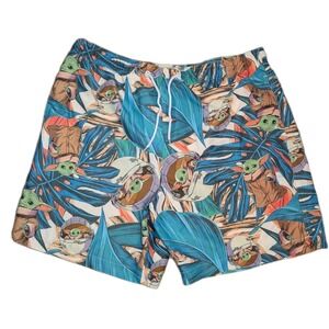 Star Wars Swim Trunks Mens Large Blue Baby Yoda Grogu Tropical Beach Shorts